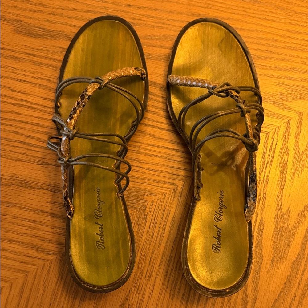 Robert Clergerie Kitten Heels Size 7.5 Sandals Strappy Snakeskin